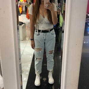 light wash denim boyfriend ripped jeans